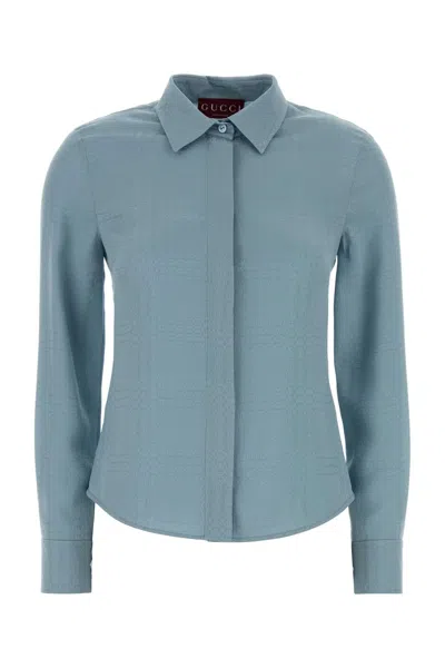 Gucci Silk Shirt Long Sleeves Collared Cuffs In Blue