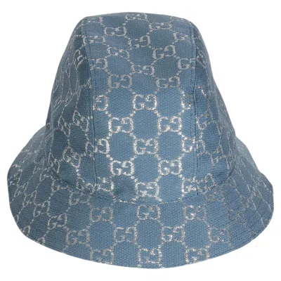 Pre-owned Gucci Light Blue Silver Canvas Lame Gg Monogram Bucket Hat Xl