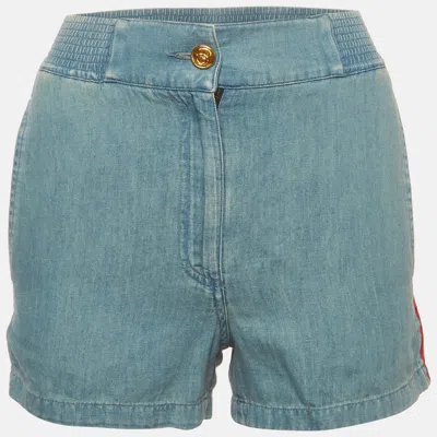 Pre-owned Gucci Light Blue Striped Chambray Regular Shorts Xs