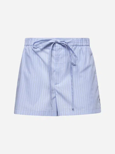 Gucci Light Blue Striped Cotton Embroidered Shorts
