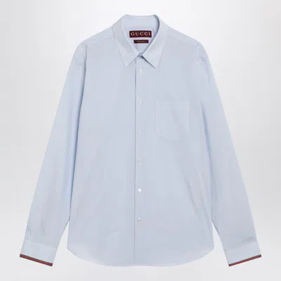 Gucci Light Blue Striped Shirt With Web Detail