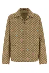 Gucci Beige Shirt With Spread Collar And Two Front Welt Pockets In Gg Canvas Man In Brown