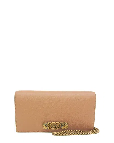 Pre-owned Gucci Light Brown Leather Chain/shoulder Wallet (authentic Pre-loved)