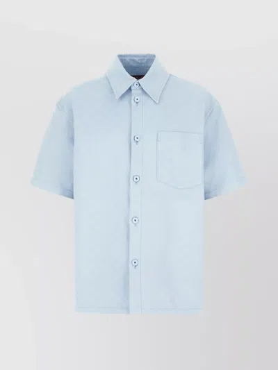 Gucci Light Cotton Shirt With Monogram Pattern In Blue