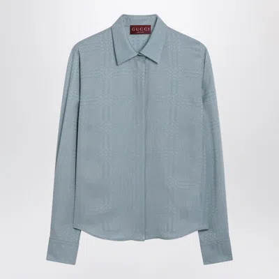 Gucci Light Blue Gg Jacquard Silk Shirt Women In Gray