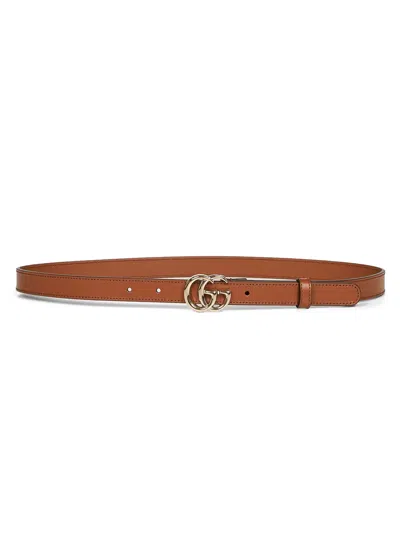 Gucci Light Gold-toned Hardware Double G Buckle Belt Hardware, 2 Cm Width In Marrone