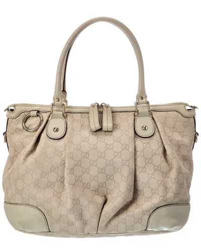 Gucci Light Grey Lambskin Leather Sukie Gg Tote (authentic Pre-loved) In Brown
