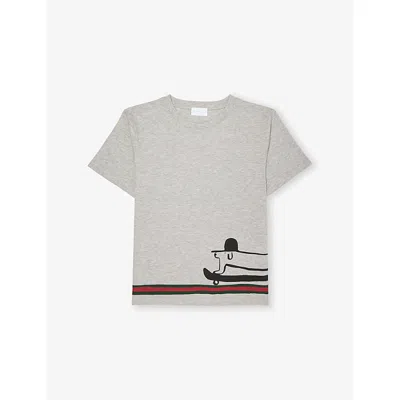 Gucci Kids' Light Grey Mel/mix Branded-print Cotton-jersey T-shirt 4-8 In Gray