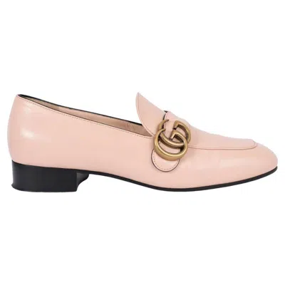 Pre-owned Gucci Light Pink Leather Gg Marmont Loafers Shoes 37.5