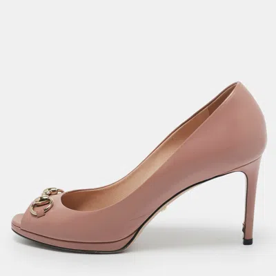 Pre-owned Gucci Light Pink Leather Horsebit Peep Toe Pumps Size 38