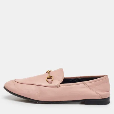 Pre-owned Gucci Light Pink Leather Jordaan Horsebit Loafers Size 41.5