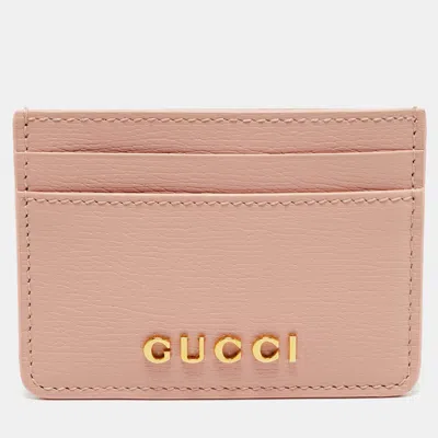 Pre-owned Gucci Light Pink Leather Script Card Holder