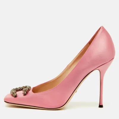 Pre-owned Gucci Light Pink Satin Dionysus Buckle Square Toe Pumps Size 40