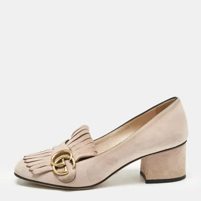 Pre-owned Gucci Light Pink Suede Gg Marmont Fringe Pumps Size 36.5