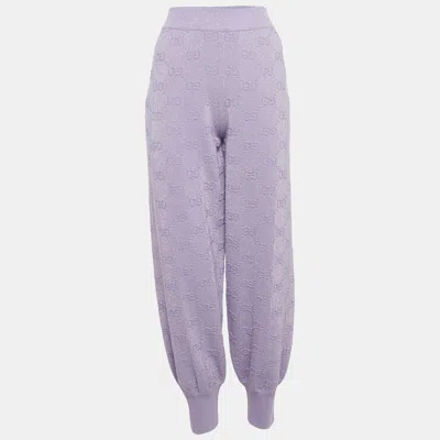 Pre-owned Gucci Light Purple Gg Monogram Lurex Knit Sweatpants M