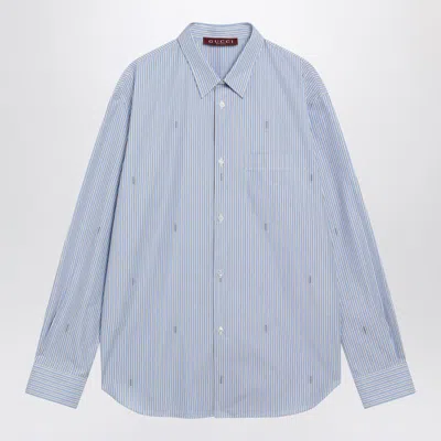 Gucci Light Blue Striped Cotton Poplin Shirt Men