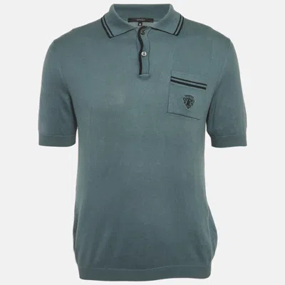 Pre-owned Gucci Light Teal Cotton Knit Polo T-shirt M In Blue