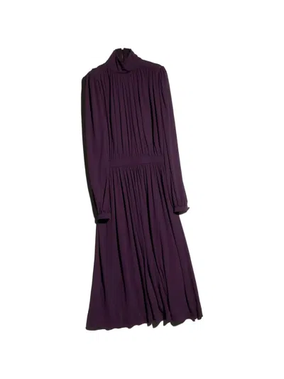Gucci Viscose Crepe Jersey Pleated High-neck Long-sleeve Midi Dress In Purple