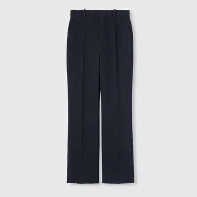Gucci Light Wool Crêpe Pant With Embroidery In Blue
