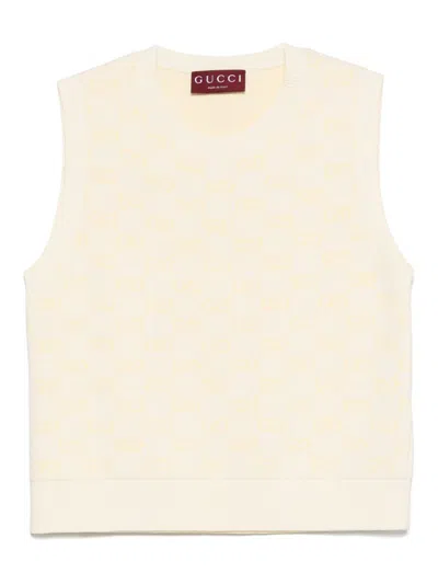 Gucci Light Yellow Fine Gg Cotton Sleeveless Top