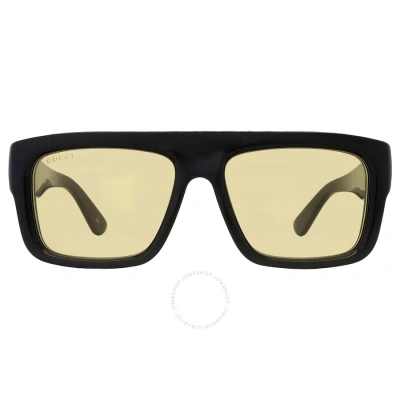 Gucci Light Yellow Rectangular Men's Sunglasses Gg1461s 004 55 In Black / Yellow
