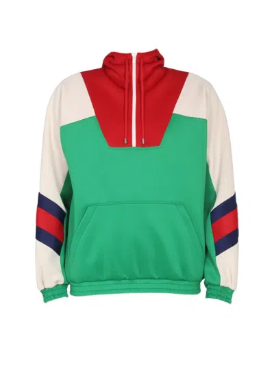 Gucci Color-block Half-zip Hooded Sweatshirt In Multicolour