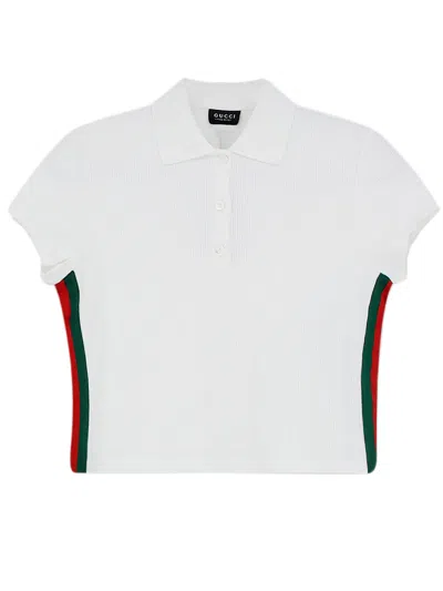 Gucci Lightweight Ribbed Cotton Polo T-shirt With Double G Embroidery And Web Insert In White