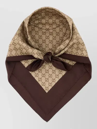 Gucci Lightweight Twill Scarf Square Two Tone In Brown