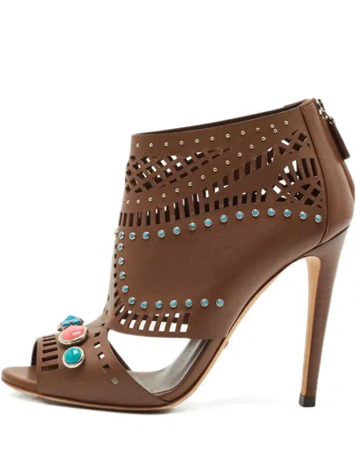 Pre-owned Gucci Lika Embellished Sandals In Brown