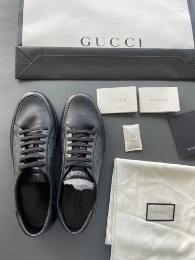 Pre-owned Gucci Limited Edition  Supreme Leather Low Top Sneakers In Black