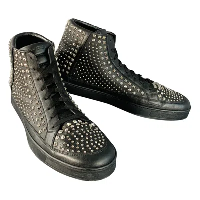 Pre-owned Gucci Limited Edition Size 14 Black Silver Studded Leather High Top Sneakers