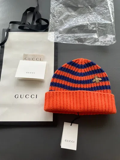 Pre-owned Gucci Limited Super Runway Iconic Bee Wool Hat In Orange