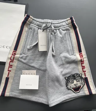 Pre-owned Gucci Limited Super Runway Tiger Logo Track Shorts In Grey