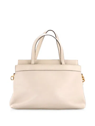 Pre-owned Gucci Linea Matisse Interlocking G Top Handle Leather Small Tote Bag In White