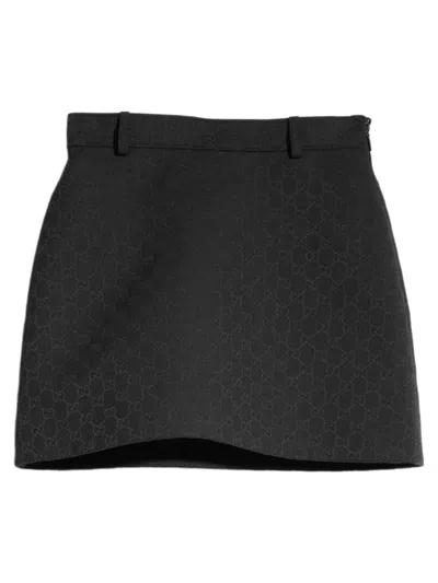 Gucci Lined Mini Skirt With Belt Loops And Hidden Zip In Black