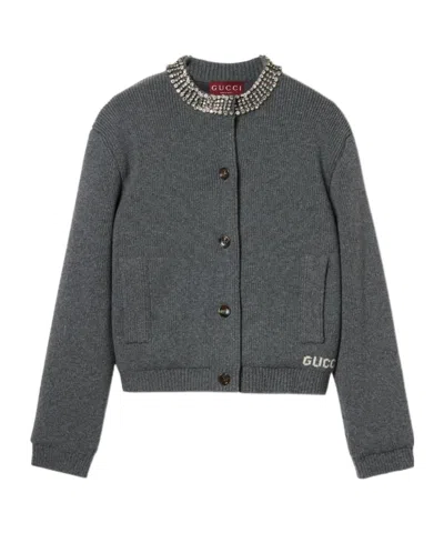 Gucci Lined Ribbed Wool Knitted Cardigan In Black