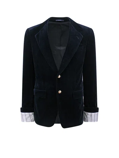 Gucci Lined Stretch Velvet Blazer In Blue