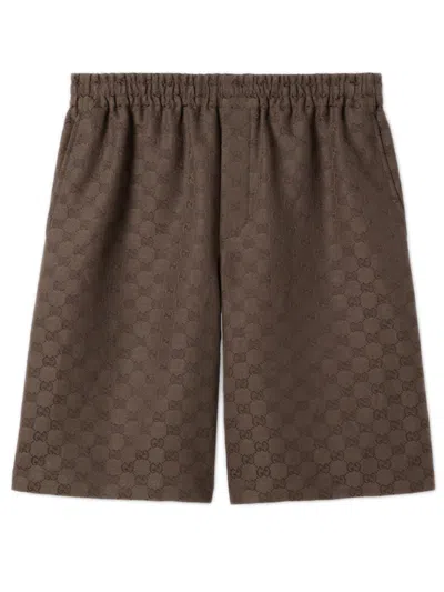 Gucci Linen Blend Gg Fabric Drawstring Shorts Size 46 In Brown