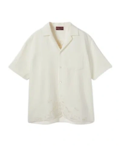Gucci Linen Bowling Shirt With Embroidery In White