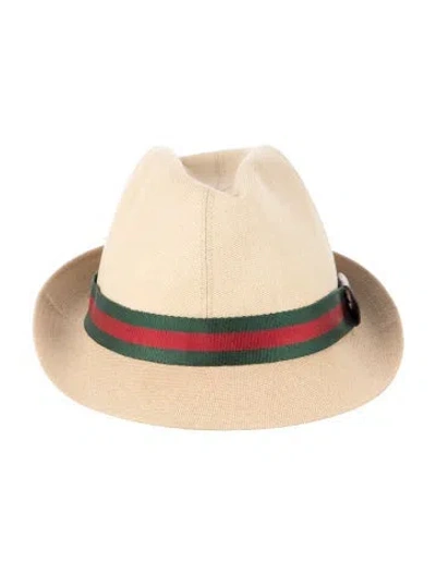 Pre-owned Gucci Linen Fedora In Neutral