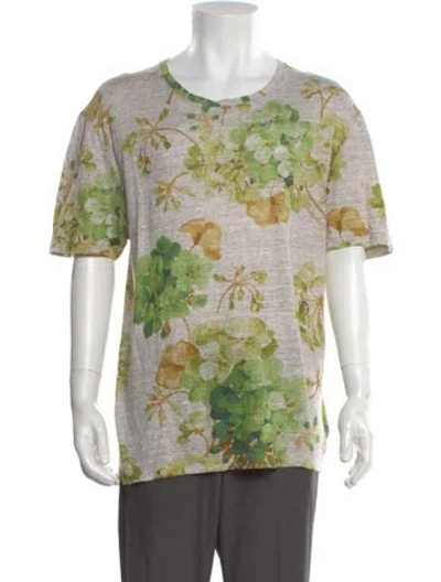 Pre-owned Gucci Linen Floral Print T-shirt In Gray