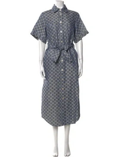 Pre-owned Gucci Linen Long Dress In Blue