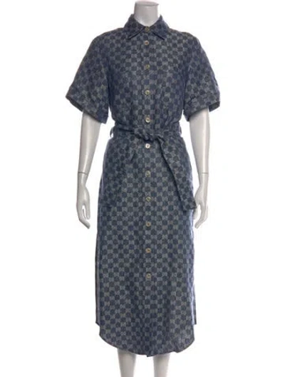 Pre-owned Gucci Linen Midi Length Dress In Blue