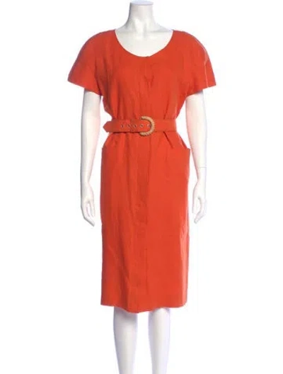 Pre-owned Gucci Linen Midi Length Dress In Orange