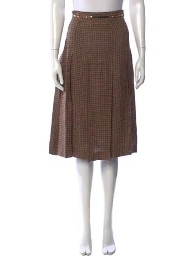 Pre-owned Gucci Linen Midi Length Skirt In Brown
