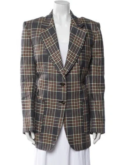 Pre-owned Gucci Linen Plaid Print Blazer In Blue