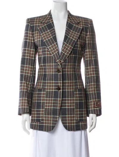 Pre-owned Gucci Linen Plaid Print Blazer In Blue