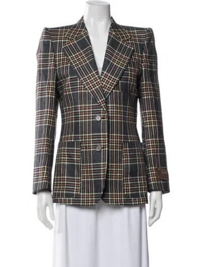 Pre-owned Gucci Linen Plaid Print Blazer In Blue