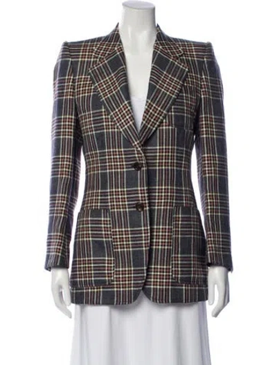 Pre-owned Gucci Linen Plaid Print Blazer In Blue