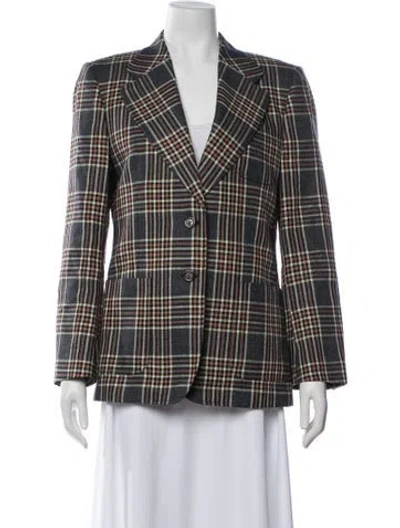 Pre-owned Gucci Linen Plaid Print Blazer In Blue